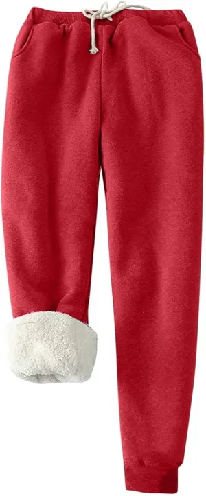 Women's Fleece Lined Sweatpants Winter Thermal Pants Cozy Warm Sherpa Lined Thick Sweatpants Joggers Pant with Pocket