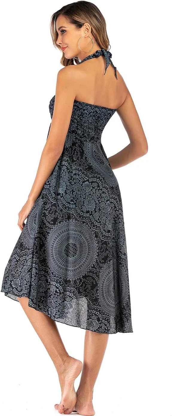 Women's Flowing Bohemian Dress High Waist A-Line Long Skirt Original Two Layer Printed Wrap Around Skirts