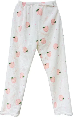 Women's Fuzzy Plush Pajama Pants Strawberry Printed Comfy Warm Fleece Pajama Lounge Long Pants Sleepwear Home Pants
