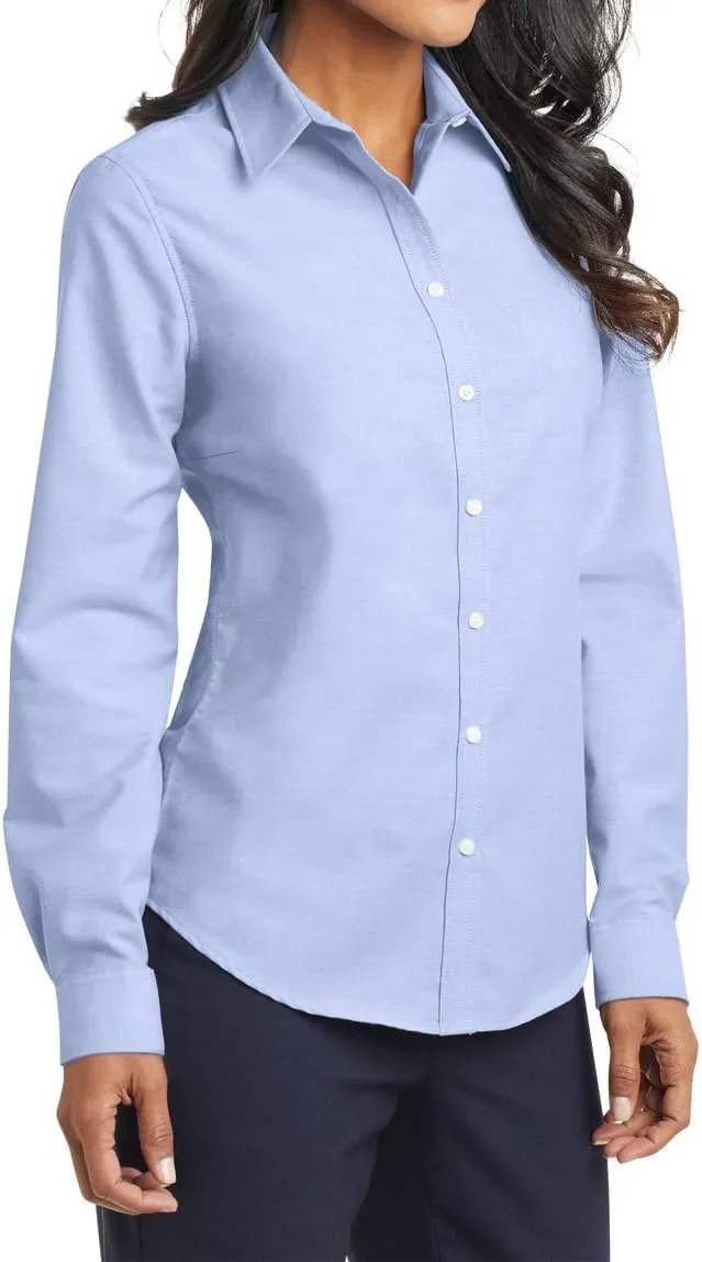 Women's Long Sleeve Wrinkle Free SuperPro Oxford Open Collar Shirt