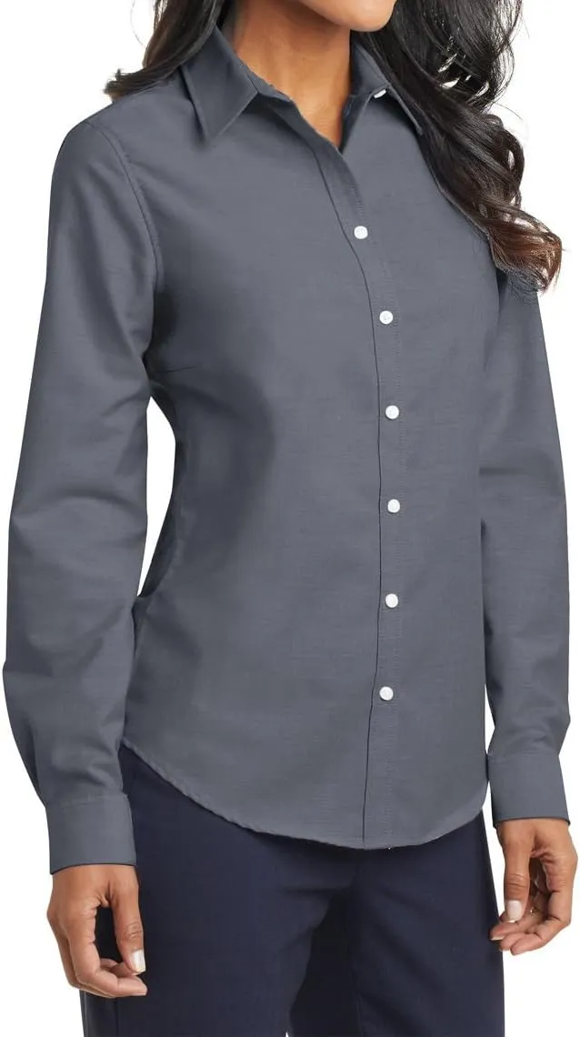 Women's Long Sleeve Wrinkle Free SuperPro Oxford Open Collar Shirt