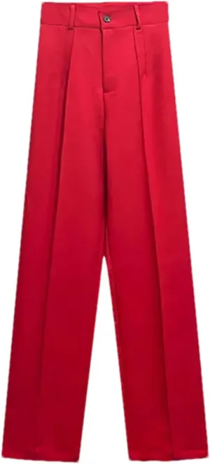 Women's Office Business Straight Pants Vintage High Waist Zipper Wide Leg Trousers