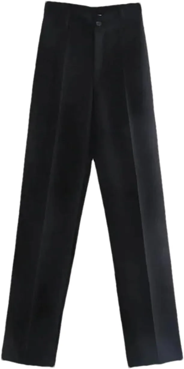 Women's Office Business Straight Pants Vintage High Waist Zipper Wide Leg Trousers