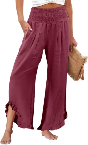 Women's Pants Fashion High Waist Slacks Straight Fit Formal Pants Wide Leg Casual Trousers with Pockets