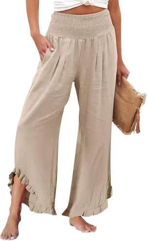 Women's Pants Fashion High Waist Slacks Straight Fit Formal Pants Wide Leg Casual Trousers with Pockets