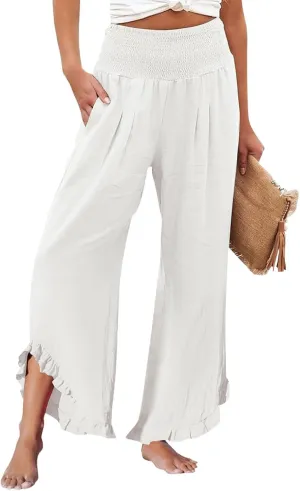 Women's Pants Fashion High Waist Slacks Straight Fit Formal Pants Wide Leg Casual Trousers with Pockets