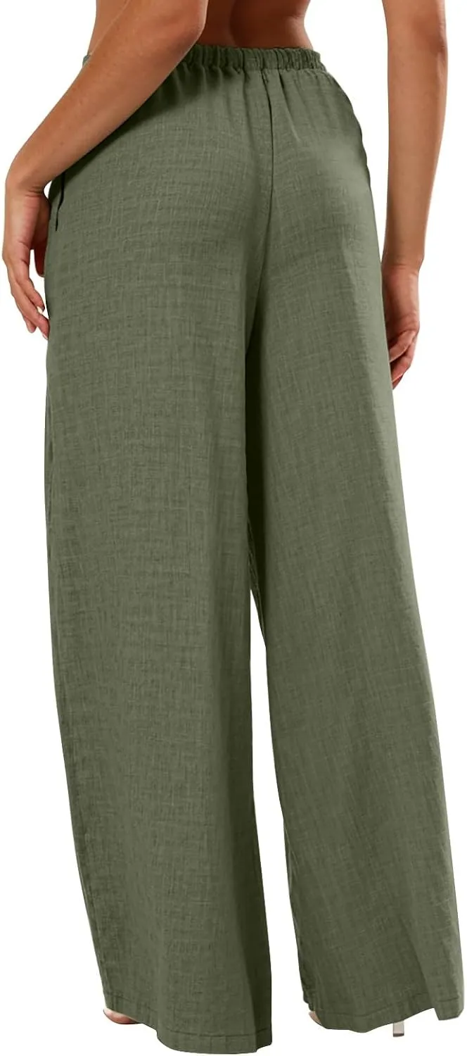 Womens Pants Formal High Waist Pants Straight Baggy Casual Trousers Wide Leg Fashion Slacks with Pockets