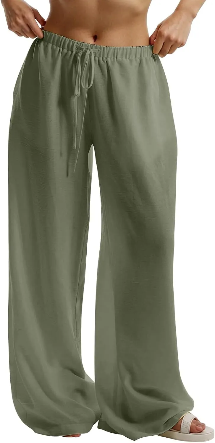 Womens Pants Formal High Waist Pants Straight Baggy Casual Trousers Wide Leg Fashion Slacks with Pockets