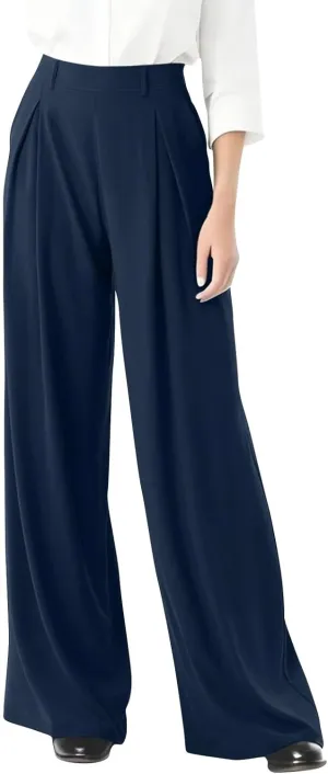 Women's Pants Formal Straight Slacks High Waist Loose Casual Pants Wide Leg Fashion Trousers with Pockets