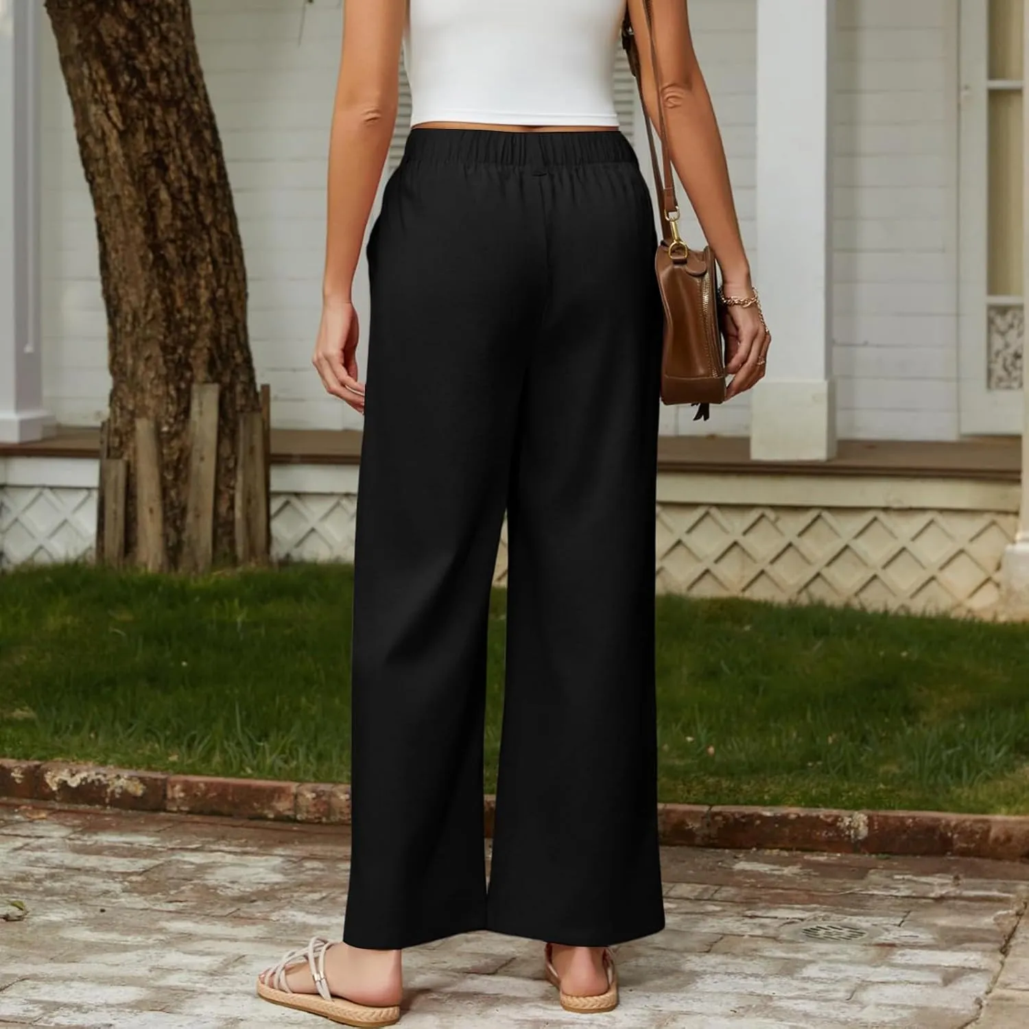 Women's Pants Formal Straight Slacks High Waist Loose Casual Pants Wide Leg Fashion Trousers with Pockets