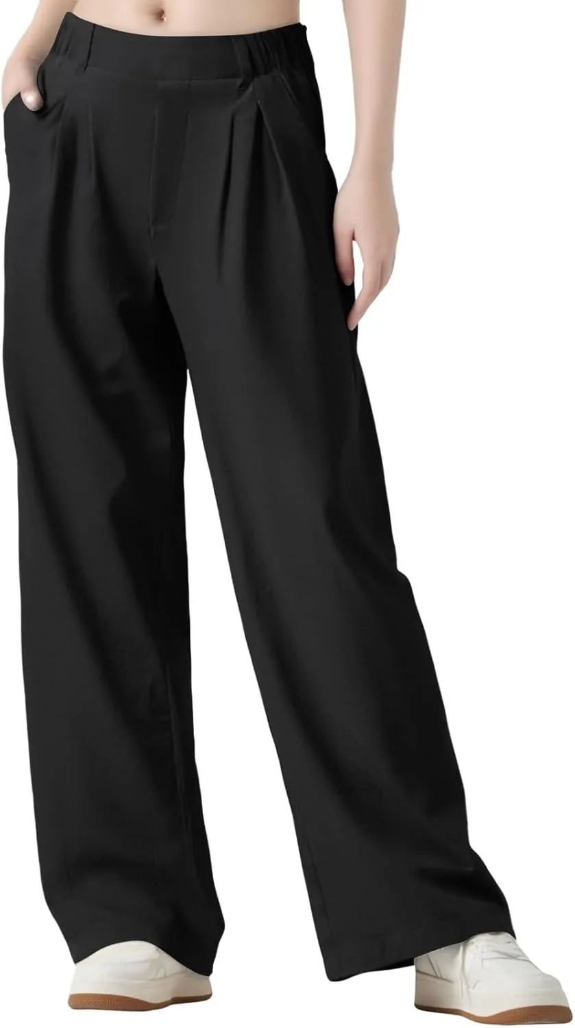 Women's Pants Formal Straight Slacks High Waist Loose Casual Pants Wide Leg Fashion Trousers with Pockets