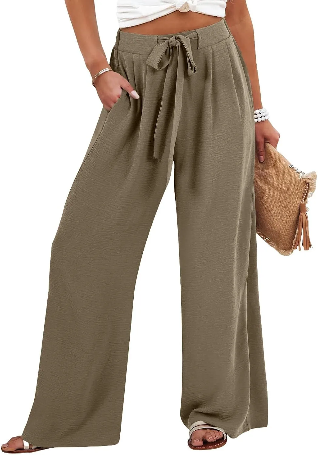 Women's Pants Formal Wide Leg Slacks High Waist Loose Casual Pants Straight Fashion Trousers with Pockets