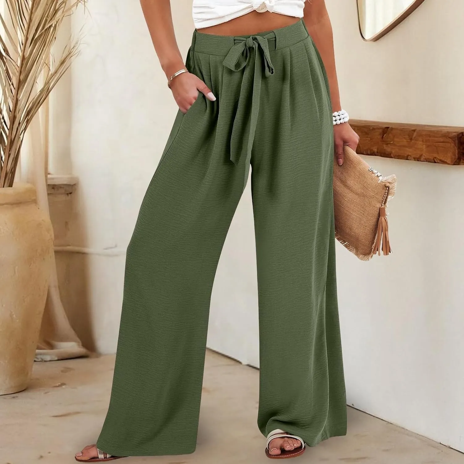 Women's Pants Formal Wide Leg Slacks High Waist Loose Casual Pants Straight Fashion Trousers with Pockets