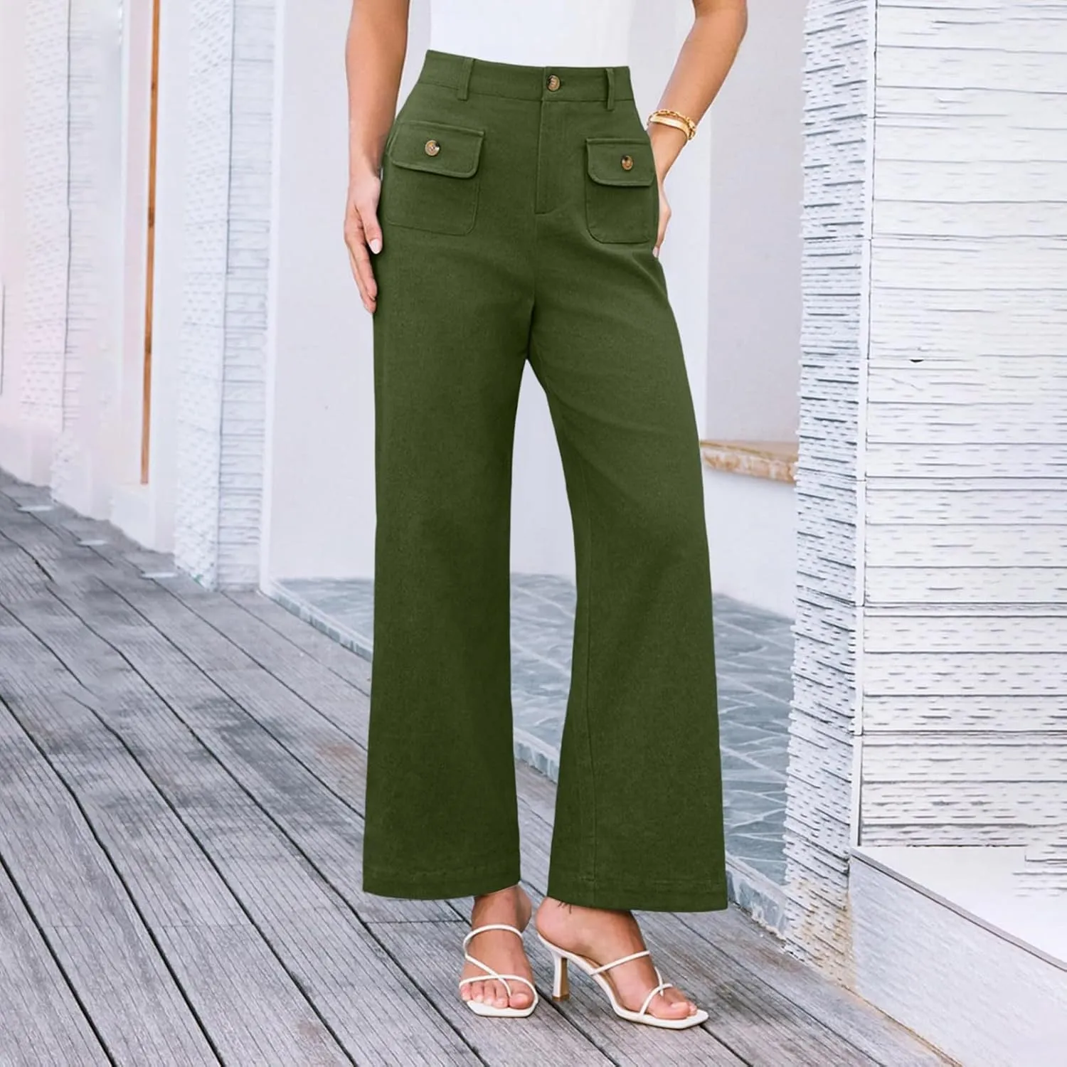 Womens Pants Formal Wide Leg Trousers High Waist Fit Casual Slacks Straight Fashion Pants with Pockets