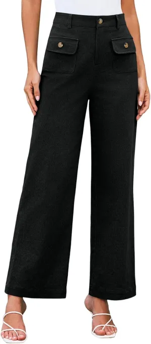 Womens Pants Formal Wide Leg Trousers High Waist Fit Casual Slacks Straight Fashion Pants with Pockets