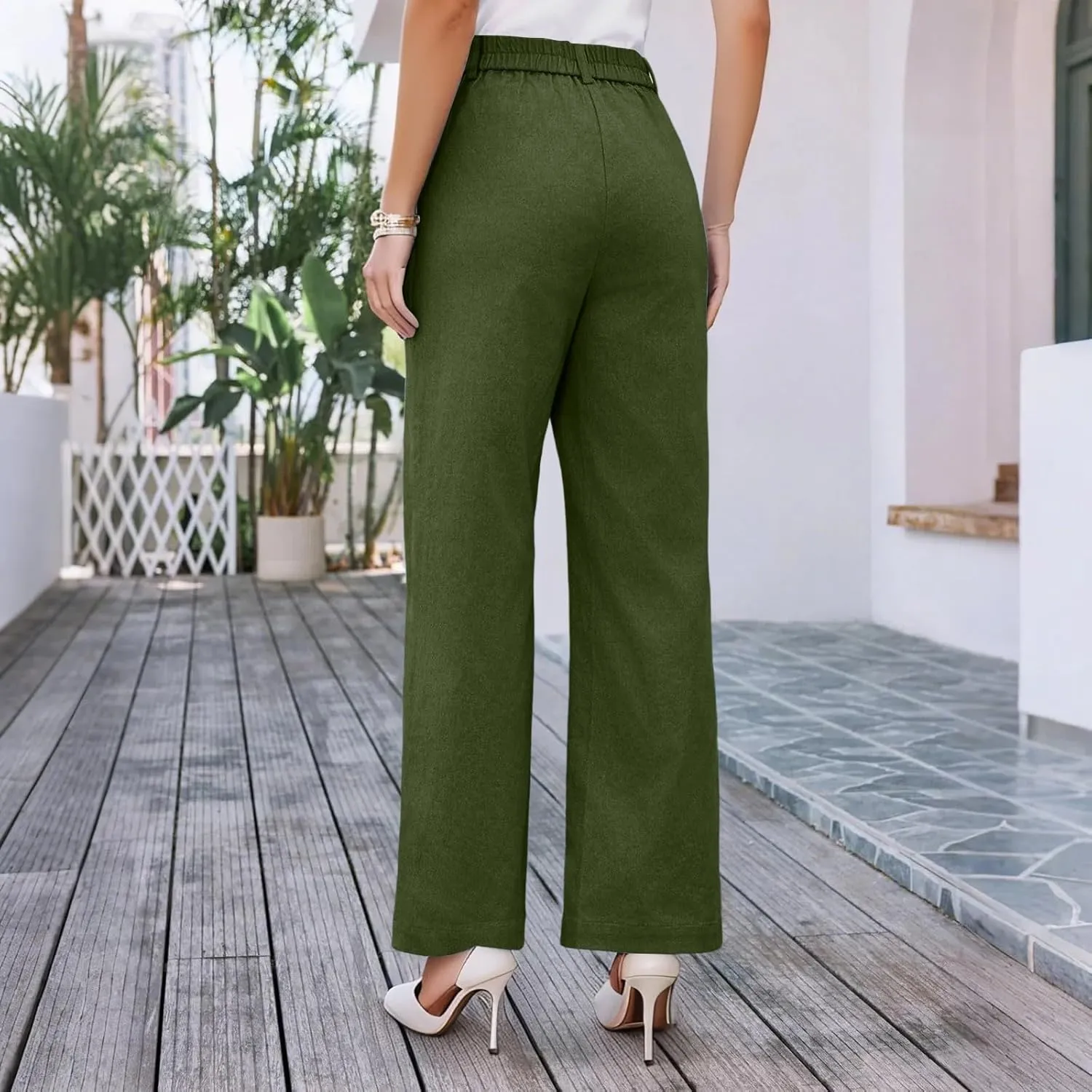 Womens Pants Formal Wide Leg Trousers High Waist Fit Casual Slacks Straight Fashion Pants with Pockets