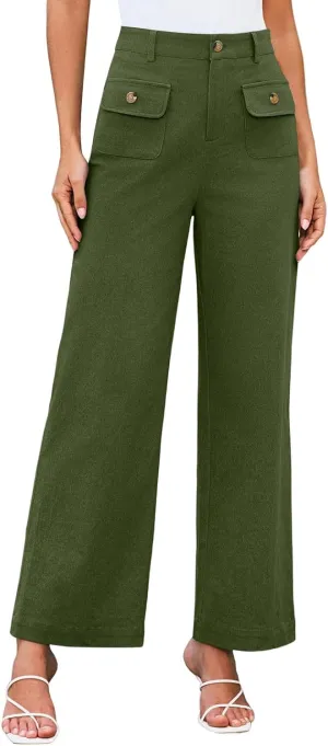 Womens Pants Formal Wide Leg Trousers High Waist Fit Casual Slacks Straight Fashion Pants with Pockets