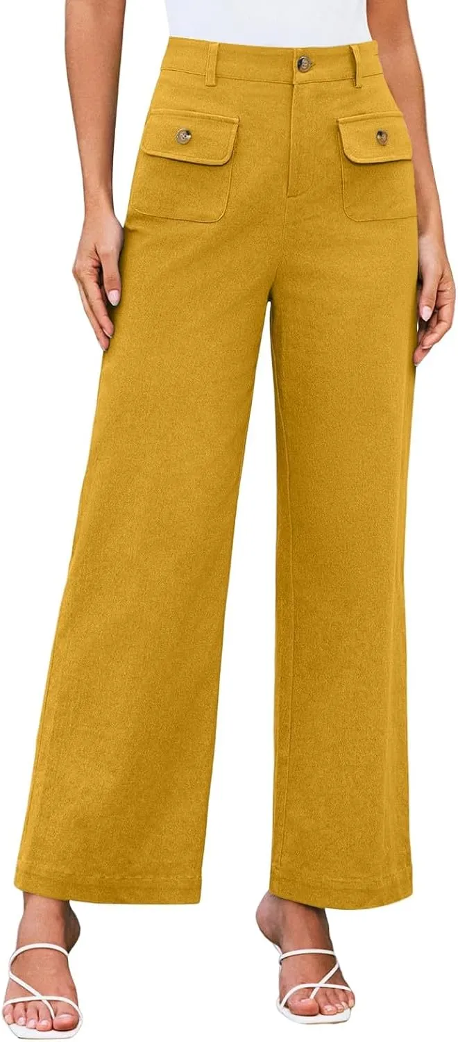 Womens Pants Formal Wide Leg Trousers High Waist Fit Casual Slacks Straight Fashion Pants with Pockets