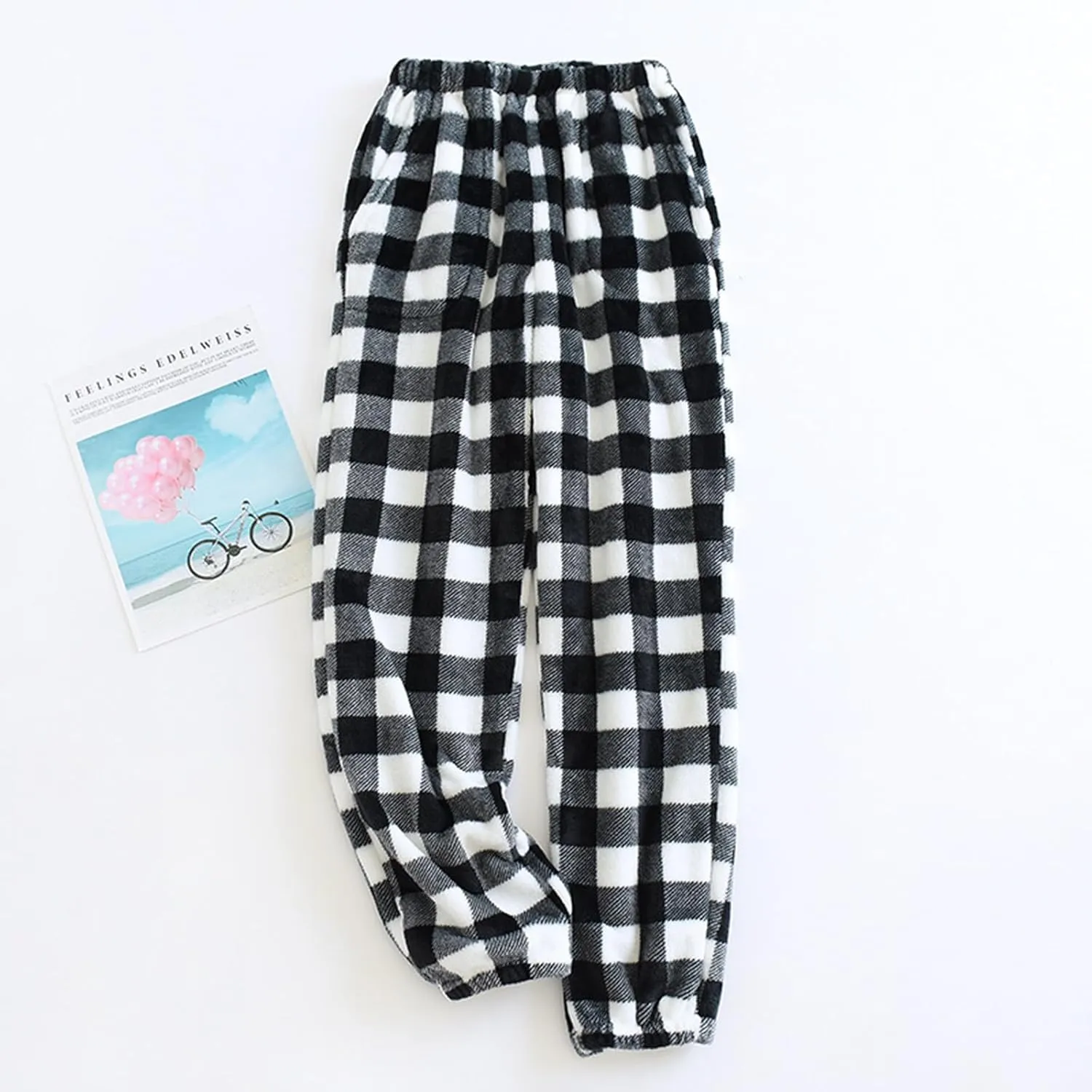 Women's Plaid Fluffy Pajama Pants Fuzzy Fleece Cozy Lounge Pants with Pockets Winter Warm Pj Bottoms Trousers