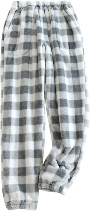 Women's Plaid Fluffy Pajama Pants Fuzzy Fleece Cozy Lounge Pants with Pockets Winter Warm Pj Bottoms Trousers