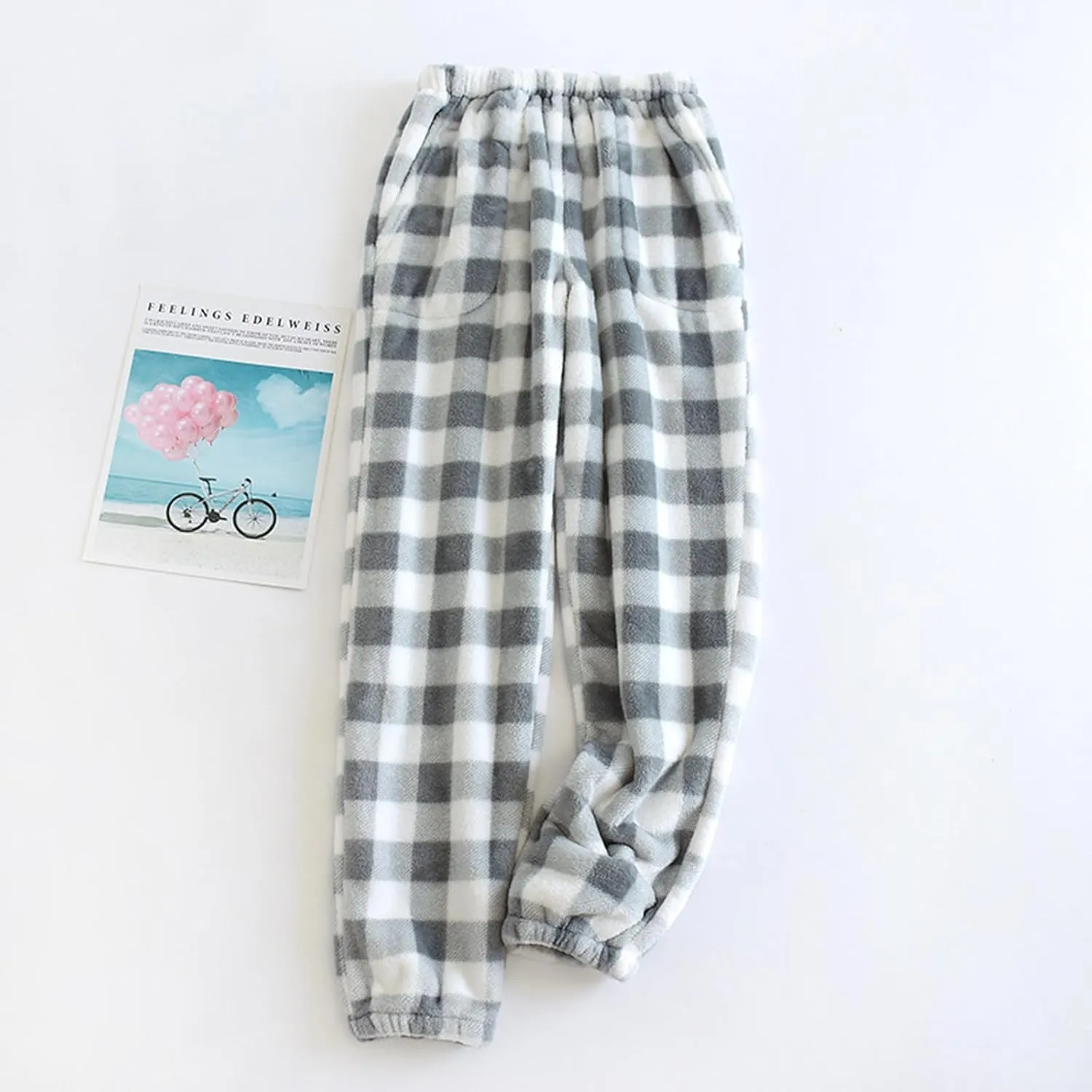 Women's Plaid Fluffy Pajama Pants Fuzzy Fleece Cozy Lounge Pants with Pockets Winter Warm Pj Bottoms Trousers