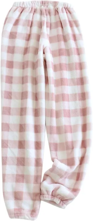Women's Plaid Fluffy Pajama Pants Fuzzy Fleece Cozy Lounge Pants with Pockets Winter Warm Pj Bottoms Trousers