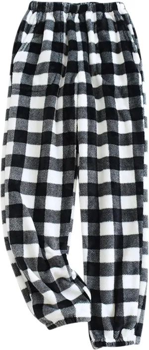 Women's Plaid Fluffy Pajama Pants Fuzzy Fleece Cozy Lounge Pants with Pockets Winter Warm Pj Bottoms Trousers