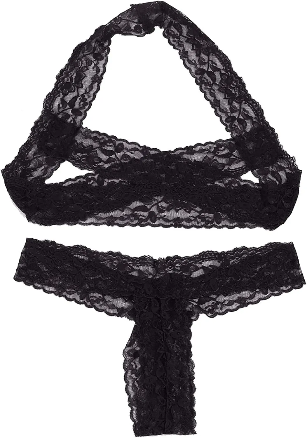 Women's Sexy Soft Hollow Out Lingerie Set Cut Out See Through Lace Matching Bra and Panty Sets with Leg Ring