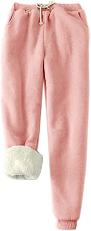 Women's Sherpa Lined Sweatpants Winter Warm Fleece Thermal Joggers with Pockets Drawstring High Waisted Athletic Pants
