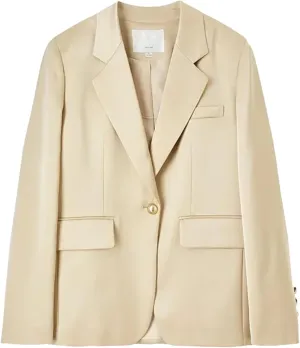 Women's Solid Satin Blazers Spring Fall Casual Single Button Notched Collar Suit Jacket Long Sleeve Tailored Coat