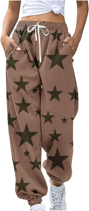 Womens Sweatpants Bound Feet Athletic Drawstring Printed Baggy Joggers with Pockets Comfy Soft Fashion Lounge Pants