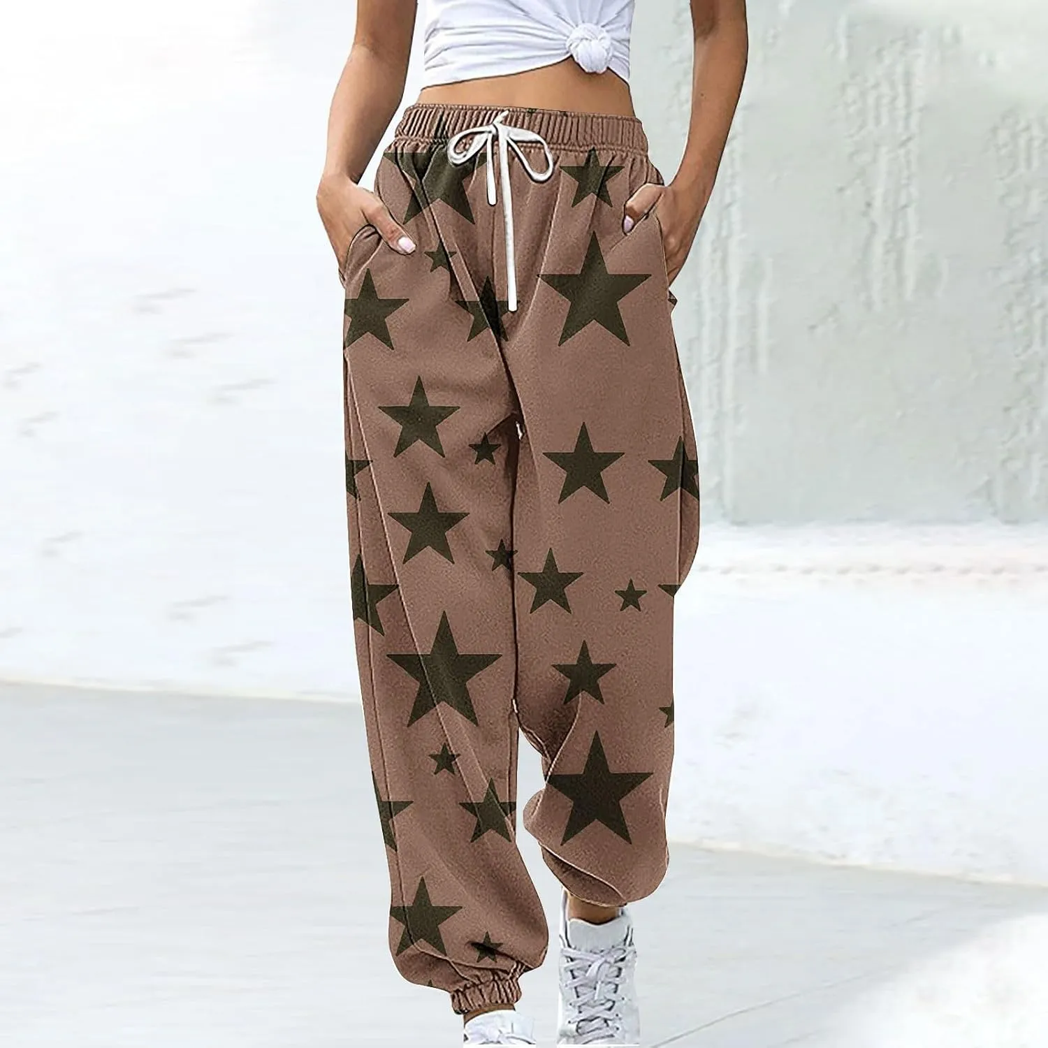 Womens Sweatpants Bound Feet Athletic Drawstring Printed Baggy Joggers with Pockets Comfy Soft Fashion Lounge Pants