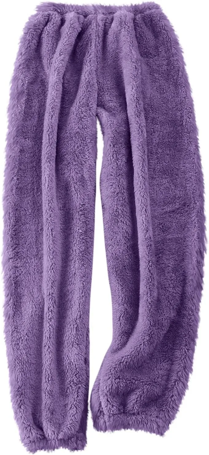 Womens Warm Plush Pajama Pants Comfy Soft Fluffy Pajama Sleep Pants Fuzzy Fleece Bottoms Sleepwear Lounge Pants