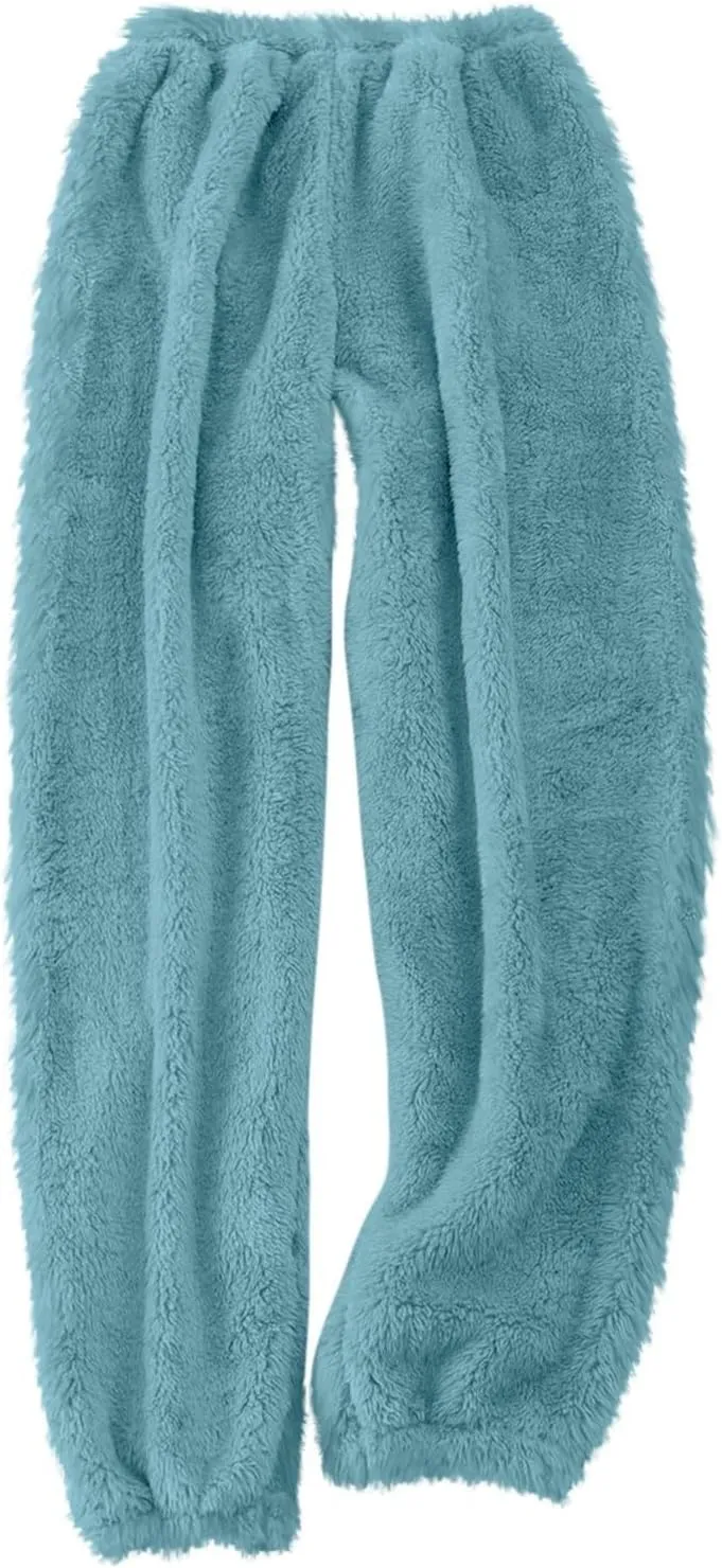 Womens Warm Plush Pajama Pants Comfy Soft Fluffy Pajama Sleep Pants Fuzzy Fleece Bottoms Sleepwear Lounge Pants