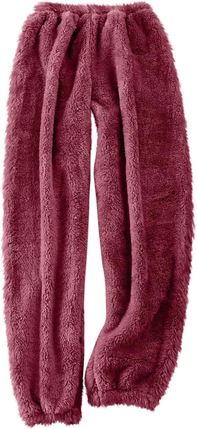 Womens Warm Plush Pajama Pants Comfy Soft Fluffy Pajama Sleep Pants Fuzzy Fleece Bottoms Sleepwear Lounge Pants