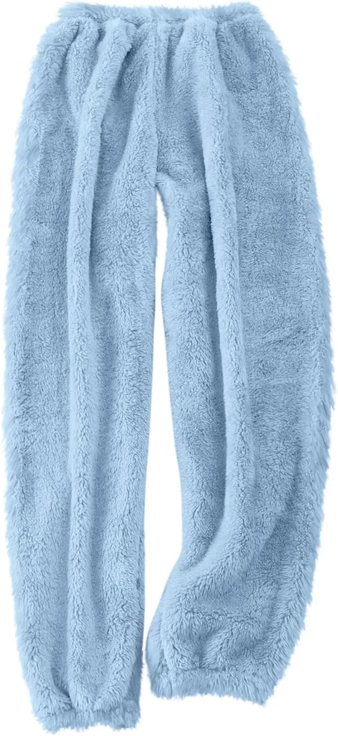 Womens Warm Plush Pajama Pants Comfy Soft Fluffy Pajama Sleep Pants Fuzzy Fleece Bottoms Sleepwear Lounge Pants