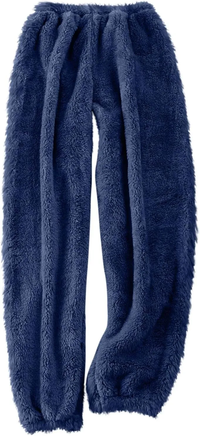 Womens Warm Plush Pajama Pants Comfy Soft Fluffy Pajama Sleep Pants Fuzzy Fleece Bottoms Sleepwear Lounge Pants