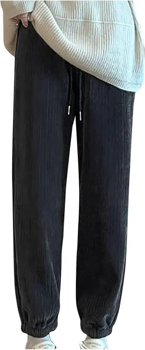 Women's Winter Warm Sherpa Lined Athletic Sweatpants Casual High Waist Drawstring Jogger Fleece Pants with Pockets