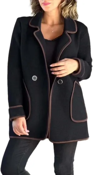 Women's Wool Blend Trech Coat Contrast Color Wool Winter Jacket Lapel Oversized Button Office Work Wool Outwear