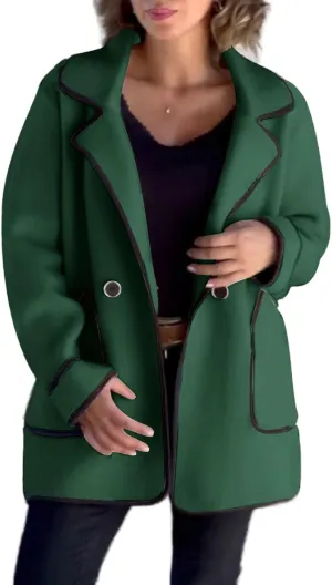 Women's Wool Blend Trech Coat Contrast Color Wool Winter Jacket Lapel Oversized Button Office Work Wool Outwear