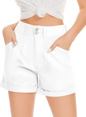 WROLEM Women Jean Shorts High Waisted Elastic Denim Casual Comfy Folded Hem Shorts with Pockets Summer White