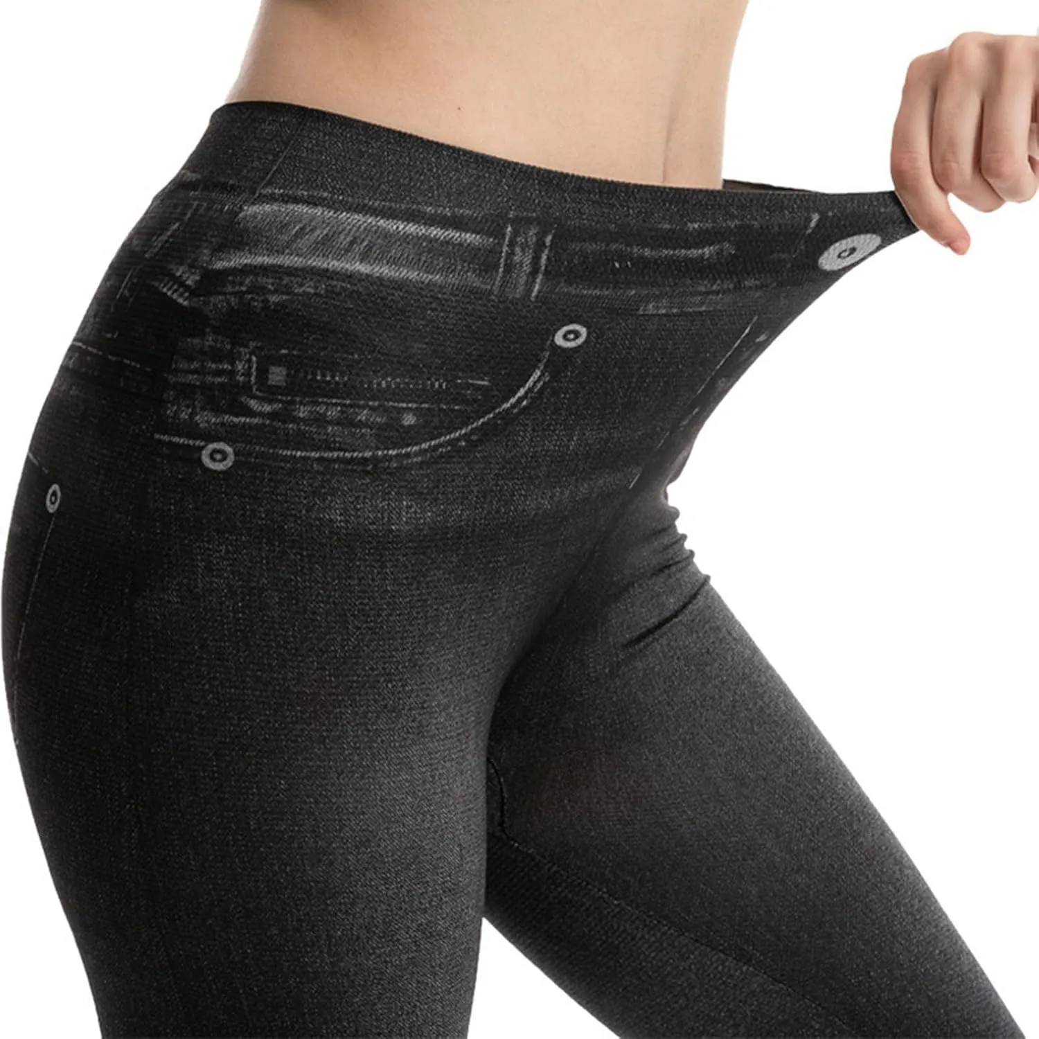 Yoga Trousers for Women Imitation Cowboy Printed High-Waist Leggings Pants Hip Lifting Slim Fitting Cropped Pants