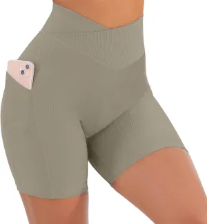 Yuerlian Women Seamless Booty Biker Shorts Cross Workout Shorts 5" High Waisted Shorts with Pockets